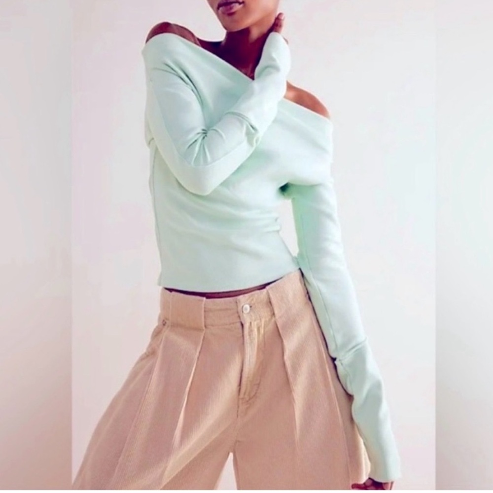 Free people mint blue long sleeve  Gigi top